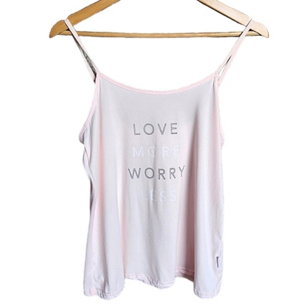 Danskin Pink Soft Camisole Tank Love More Worry Less Size M